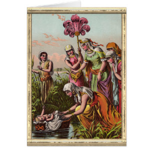 Cartão Bebê Moses em uma pintura da cesta