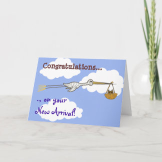 Cartão Bebê novo da cegonha e da coruja do bebê