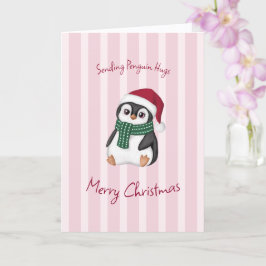 Cartão Bebê Pinguim Fofo Usando Chapéu de Papai Noel Nata