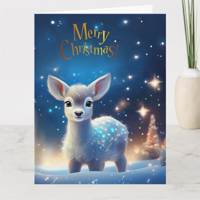 Cartão Bebê Reindeer com Feliz Saudação de Natal (Frente)