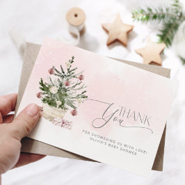 Cartão Bebê rosa está frio fora do obrigado do chá de fra