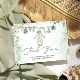 Cartão Bebê Roupas Bogo Sage Chá de fraldas Verde Obrigad