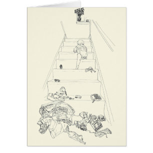 Cartão Bebê Subindo as Escadas Desenho Arte Familiar Dive