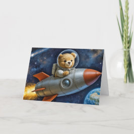 Cartão Bebê Urso de Teddy Num Foguete