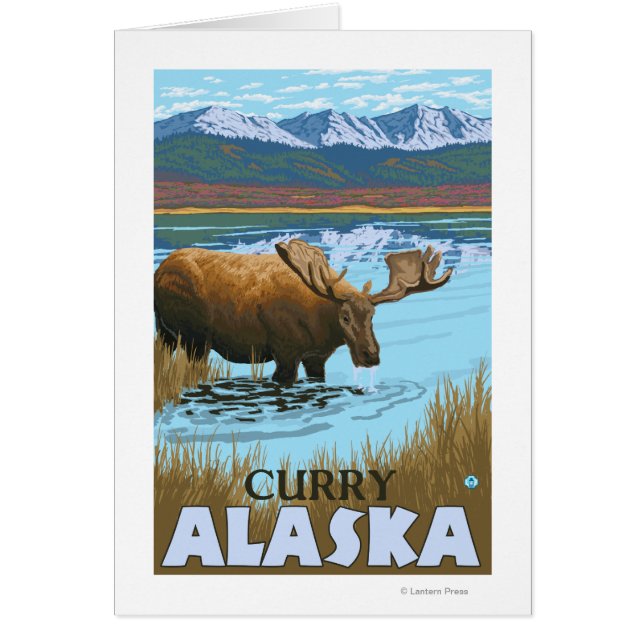 Cartão Bebendo de alce no lago - Curry, Alaska (Frente)
