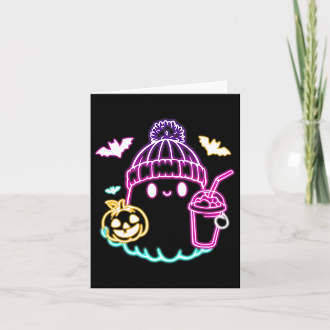 Cartão Bebendo De Café Fantasma Retro Ghost Spooky Hallow (Frente)