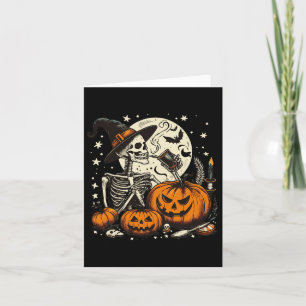 Cartão Bebendo de café Skeleton Pumpkin Figurino de Hallo