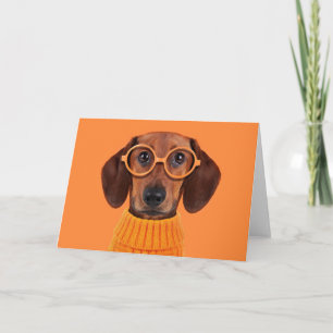 Cartão Bebês Mais Pobres Suéter de laranja Dachshund