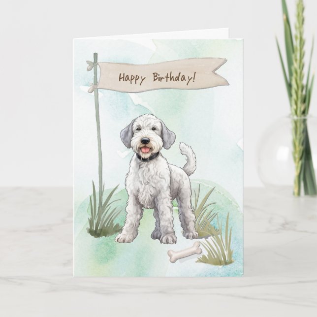 Cartão Bedlington Terrier Brey Dog Sob Sinal De Aniversár (Frente)