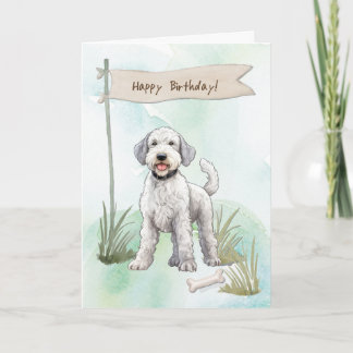 Cartão Bedlington Terrier Brey Dog Sob Sinal De Aniversár