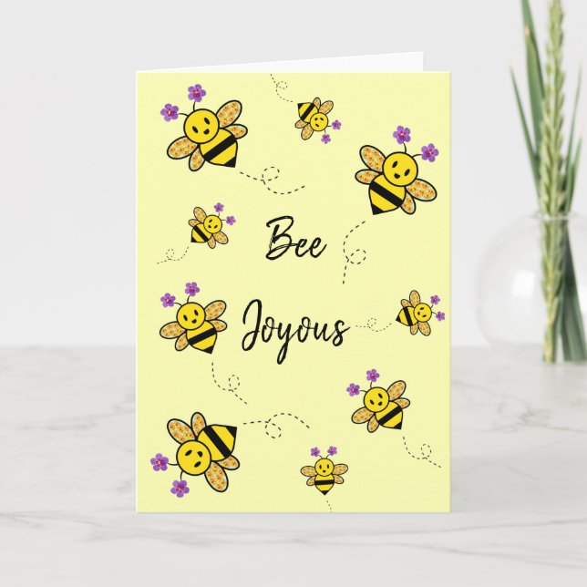 Cartão Bee Joyous Whimsical Floral Folheed (Frente)