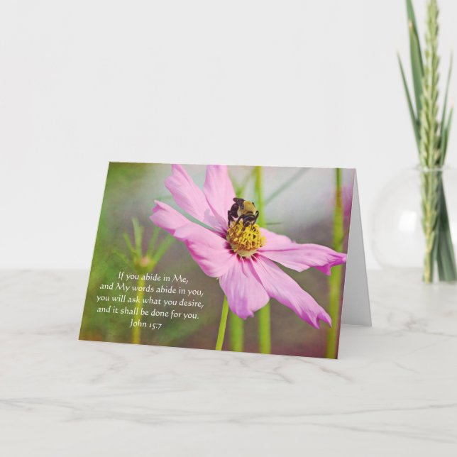 Cartão Bee on Pink Cosmos Scripture Card John 15:7 (Frente)