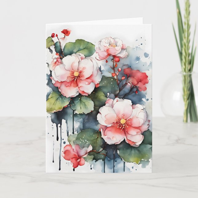 Cartão Begônia - Flores de aquarela (Frente)