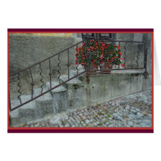 Cartão Begónias no stoop da casa no olLjubljana, Slovenia