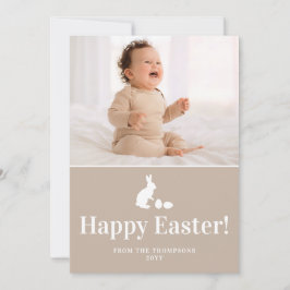 Cartão Beige And White Bunny With Custom Photo Easter
