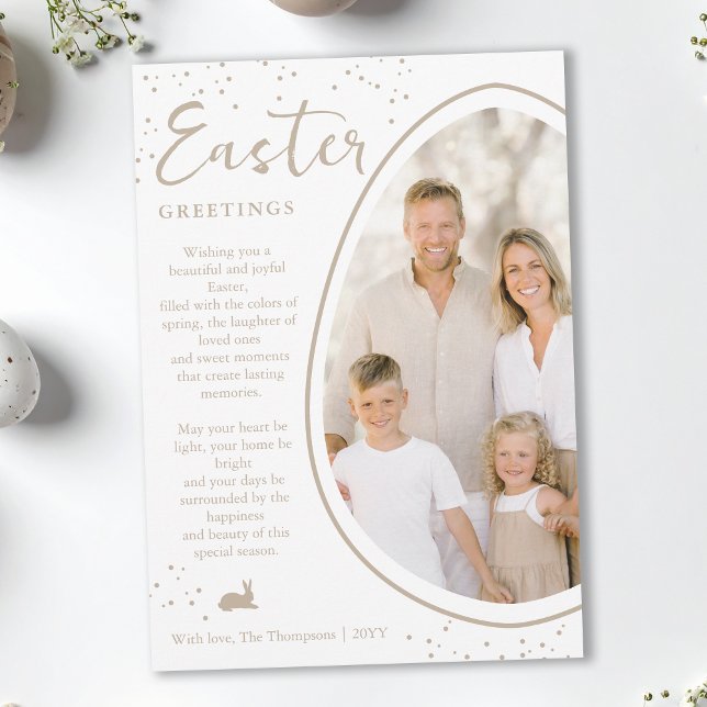 Cartão Beige Partly Cropped Egg Photo And Bunny Easter (Criador carregado)