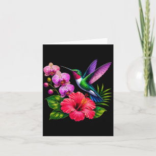 Cartão Beija-flor Com Flores de Hibisco e Orquídea