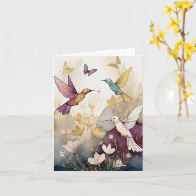 Cartão Beija-flor Earthtones (Flor Amarela)