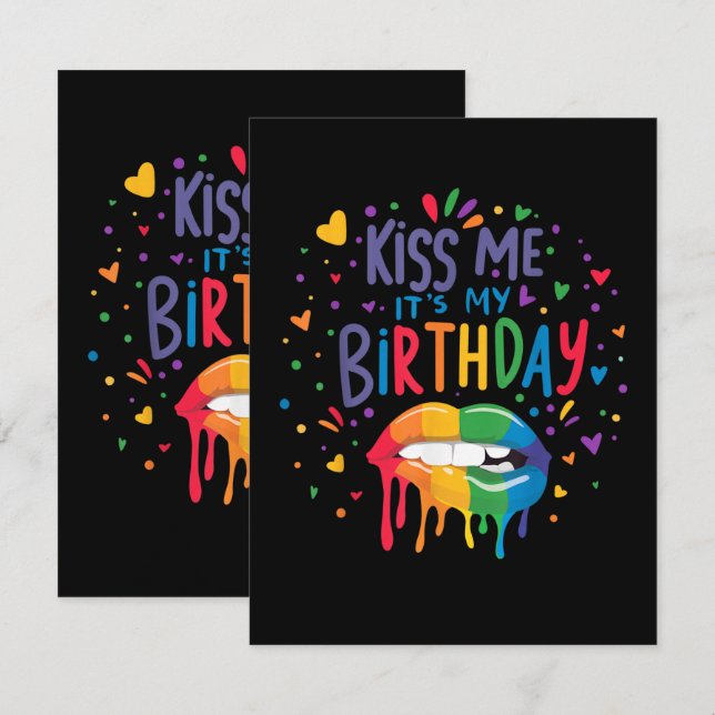 Cartão Beije Me É Meu Aniversário (Frente/Verso)