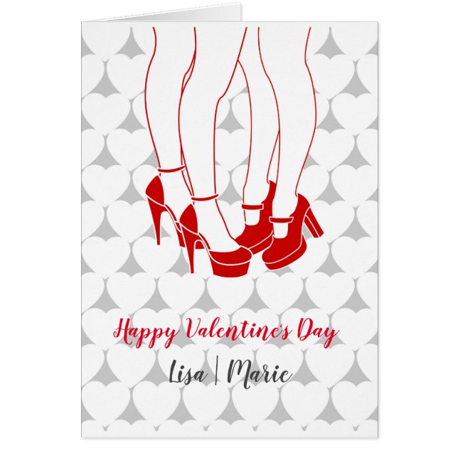 Cartão Beijo de casal lésbica no dia do Namorados (Frente)