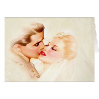 Cartão Beijo, soldado & noiva do casamento vintage