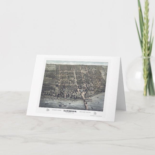 Cartão Beira do lago, mapa panorâmico do OH - 1884 (Frente)