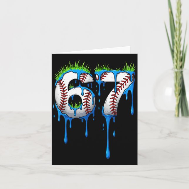 Cartão Beisebol 67 Seis Sete Engraçado Gen Alpha Meme Azu (Frente)