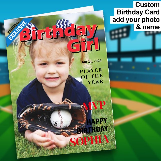 Cartão Beisebol Birthday Girl / MVP Feliz Aniversário (Baseball Birthday Girl / MVP Happy Birthday Card)