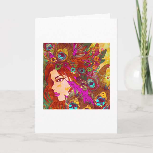 Cartão Bela Arte Abstrata | Mulheres com Penas (Frente)