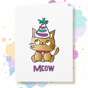 Cartão Bela Cartoon Gato Engraçado Dizendo Aniversário Mo