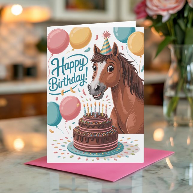 Cartão Bela Cartoon Personalizada Horse Aniversário (Criador carregado)