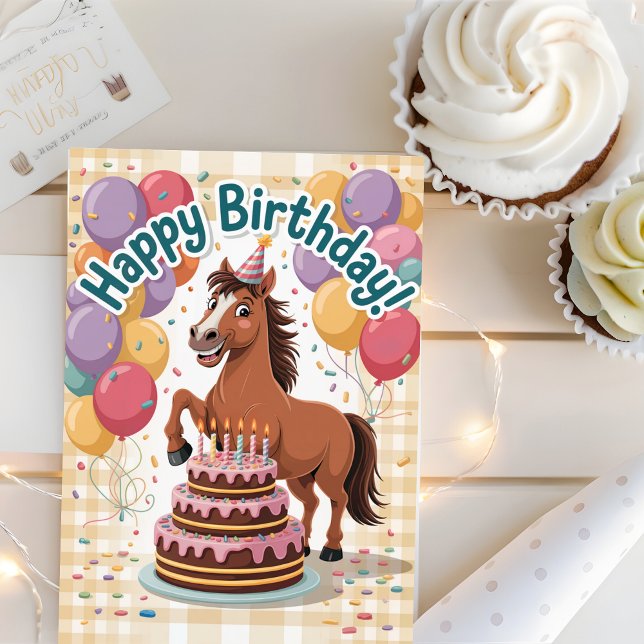 Cartão Bela Cartoon Personalizada Horse Aniversário (Criador carregado)