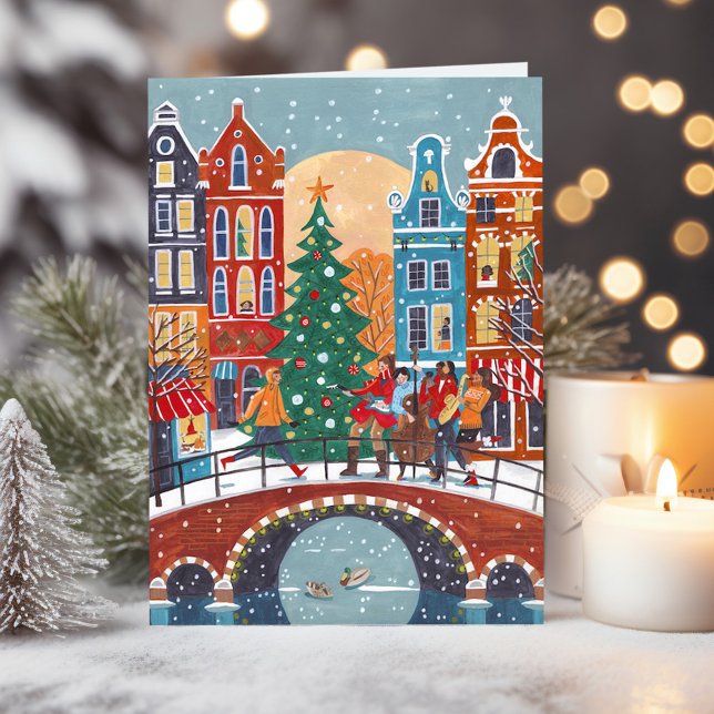 Cartão Bela cidade moderna de Amsterdã natal (Cute modern City Amsterdam Christmas Card)