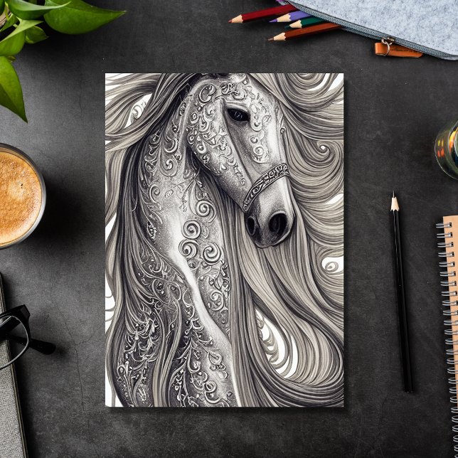 Cartão Bela Cinza de Prata Ornamentado Horto Aniversário (Beautiful Ornate Silver Gray Horse Birthday Card)