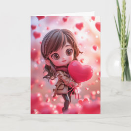 Cartão Bela Esposa Chibi Segurando um Coração
