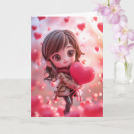 Cartão Bela Esposa Chibi Segurando um Coração