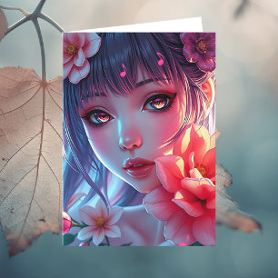 Cartão Bela Garota de Animação Aniversário