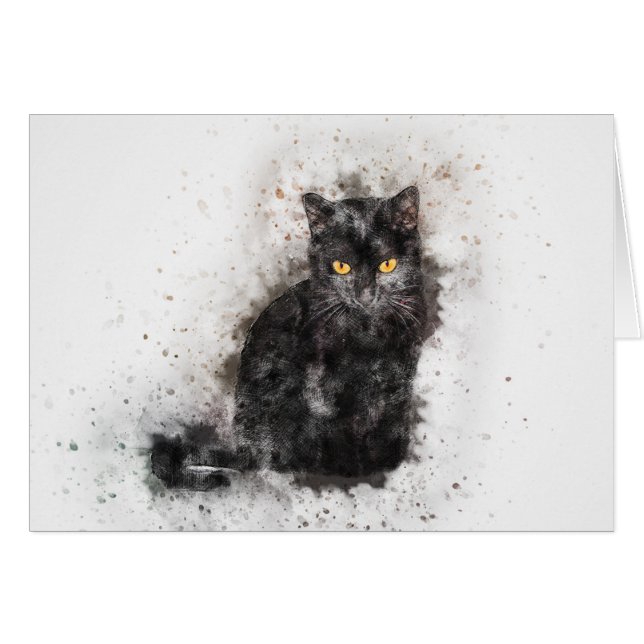 Cartão Bela Gato Negro | ABSTRATO | Watercolor (Frente Horizontal)
