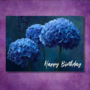 Cartão Bela Hortênsia Azul Floral Botânica Aniversário