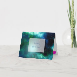 Cartão Bela Nebulosa Verde Feliz Aniversário