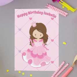 Cartão Bela Princesa Menina Rosa Crianças Rosa Personaliz