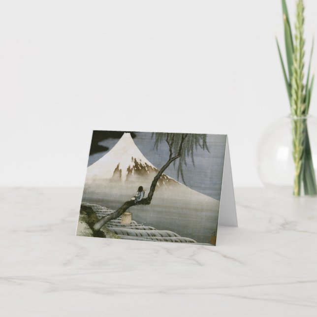 Cartão Belas artes do japonês do menino e do Monte Fuji (Frente)