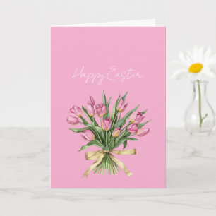 Cartão Belas Flores de Tulipa Rosa Arco Dourado Páscoa
