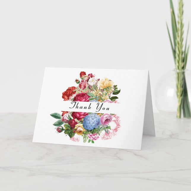 Cartão Belas Rosas com Hortênsia Floral Obrigado (Frente)