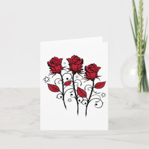 Cartão Belas Rosas Vermelhas E Folhas Com Tatuagem De Est