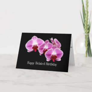 Cartão belated birthday pink orchids card