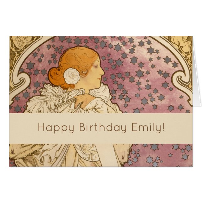 Cartão Beleza da Mulher Mucha Art Nouveau (Frente Horizontal)