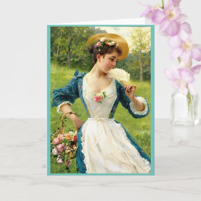 Cartão Beleza Jovem Com Uma Cesta De Rosas (Orquídea)