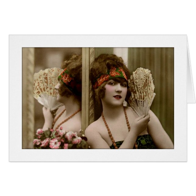 Cartão Beleza vitoriana com fã e reflexão (Frente Horizontal)