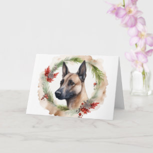 Cartão Belga Malinoi Christmas Wreath Festivo Pup